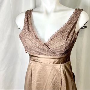 Anthro Lace Sundress NWOT Champagne Brown Tan Satin 0 Dress